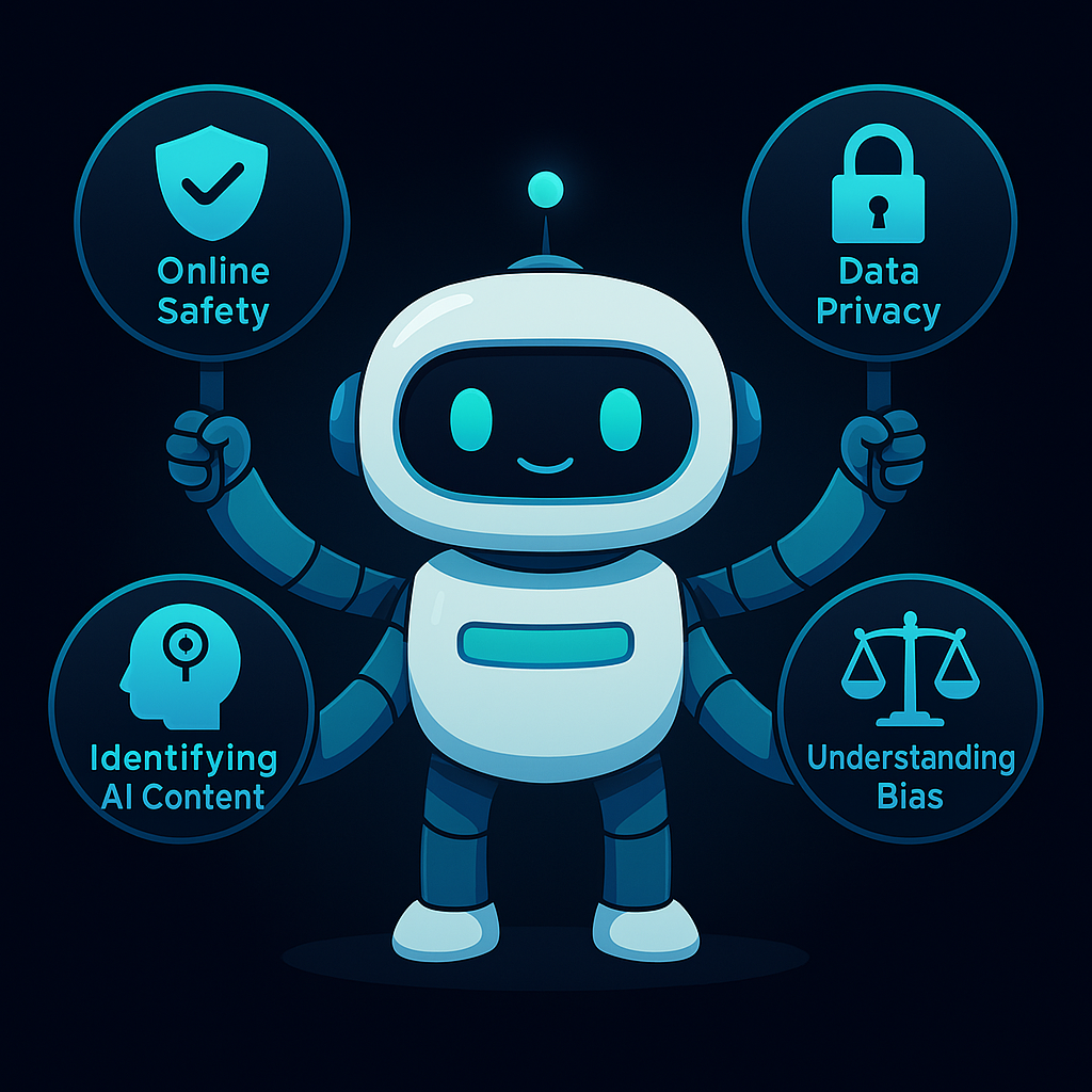 Robot illustration representing AI safety and ethical guidelines